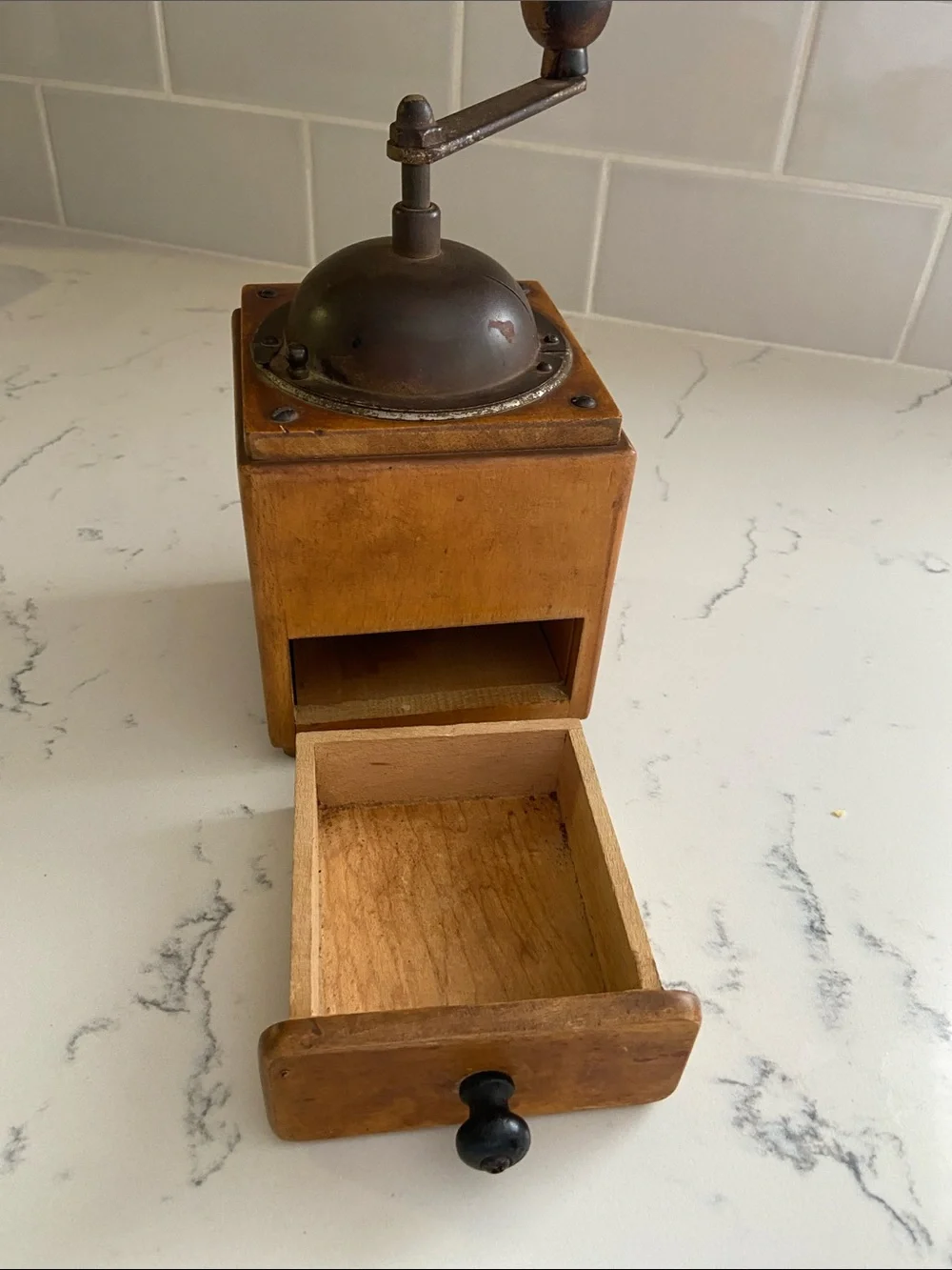 Vintage Antique Wood Hand Crank Coffee Grinder Box Mill